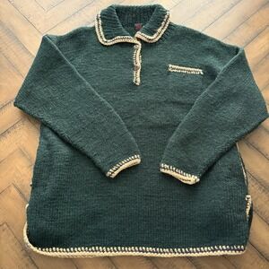 Vintage Annapurna Wool Collar Sweater Size Large Made In Nepal Green Pockets